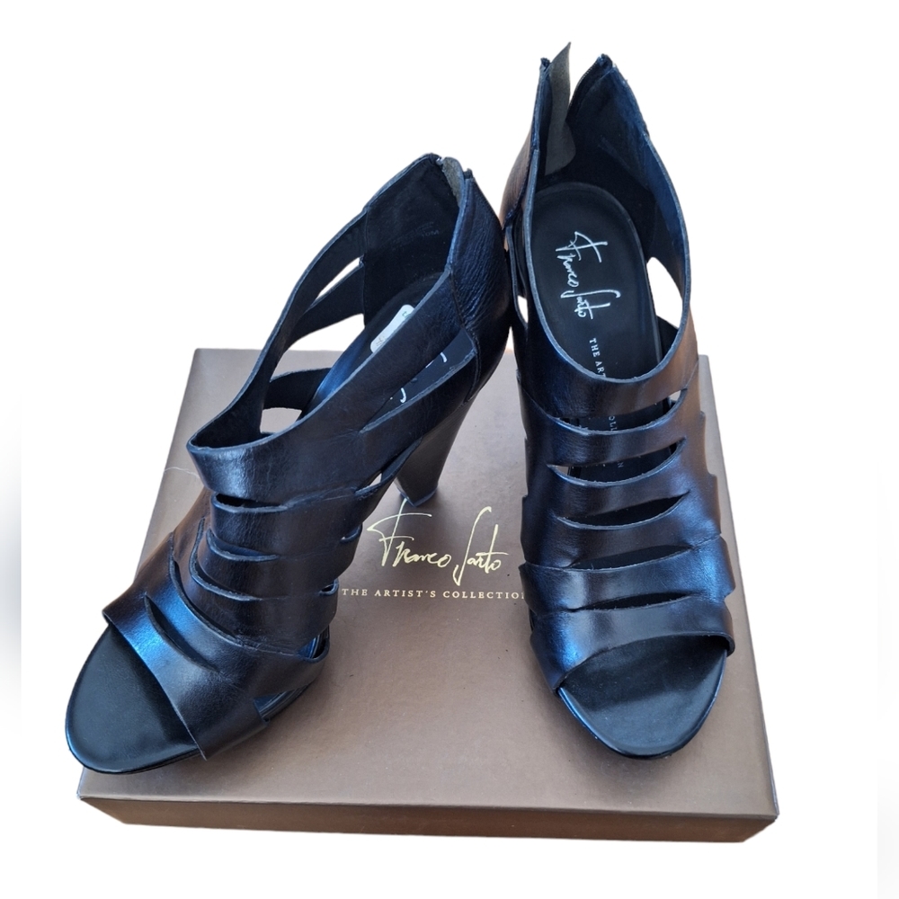 Franco Sarto Black Crest Tamponato Leather Upper Heels 10